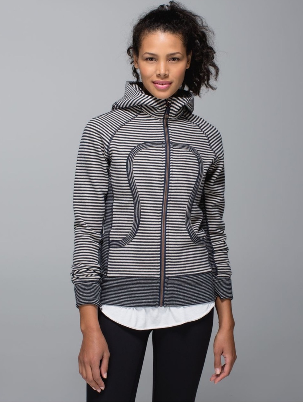 Lululemon Scuba || Striped Hooded Zip-Up Jacket - Black & White